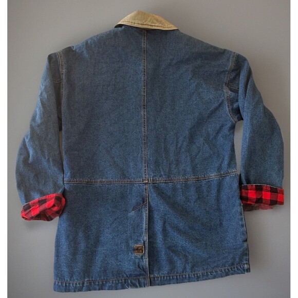 Current Seen Vintage 80s Chore Coat Denim Buffalo Plaid Flannel Lined Size M - Picture 2 of 9